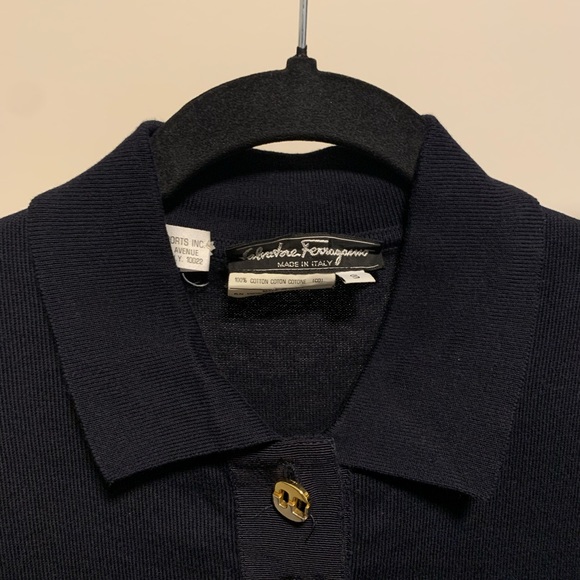 SALVATORE FERRAGAMO knit top with golds buttons collared shirt - Picture 4 of 6